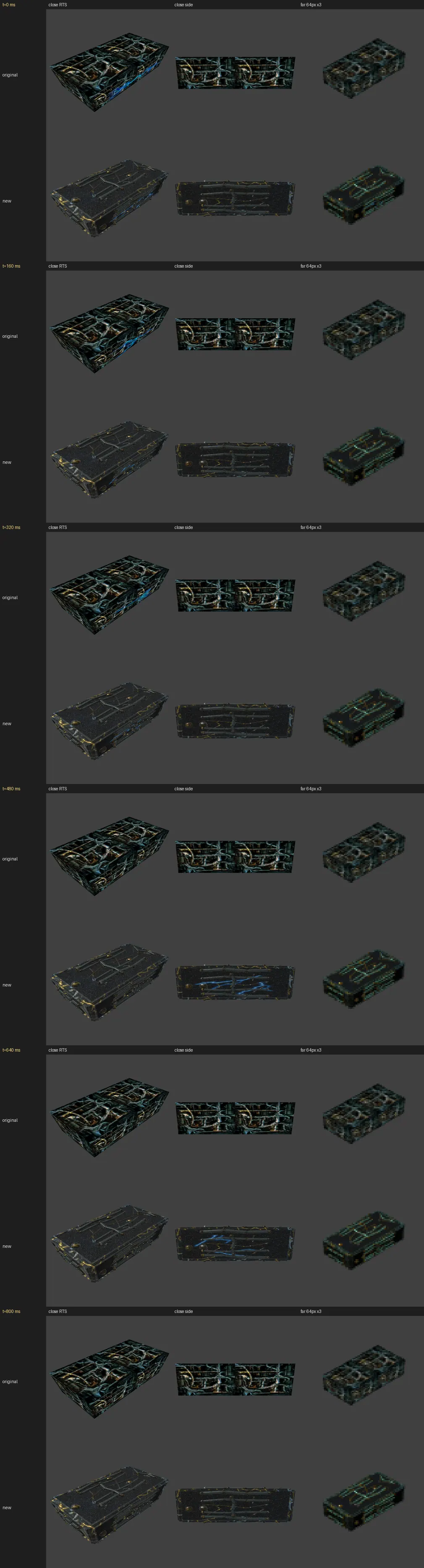 The bolts flicker and rest, capped at 0.8 s between flashes.