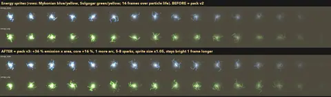 The energy hits needed to be a bit stronger. This is the stronger pack that shipped (about +36%).