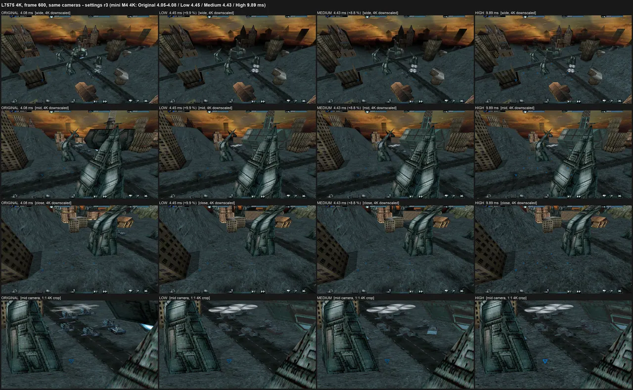 One scene, four presets. Original is pixel-identical to 1998. High is today's New Look.