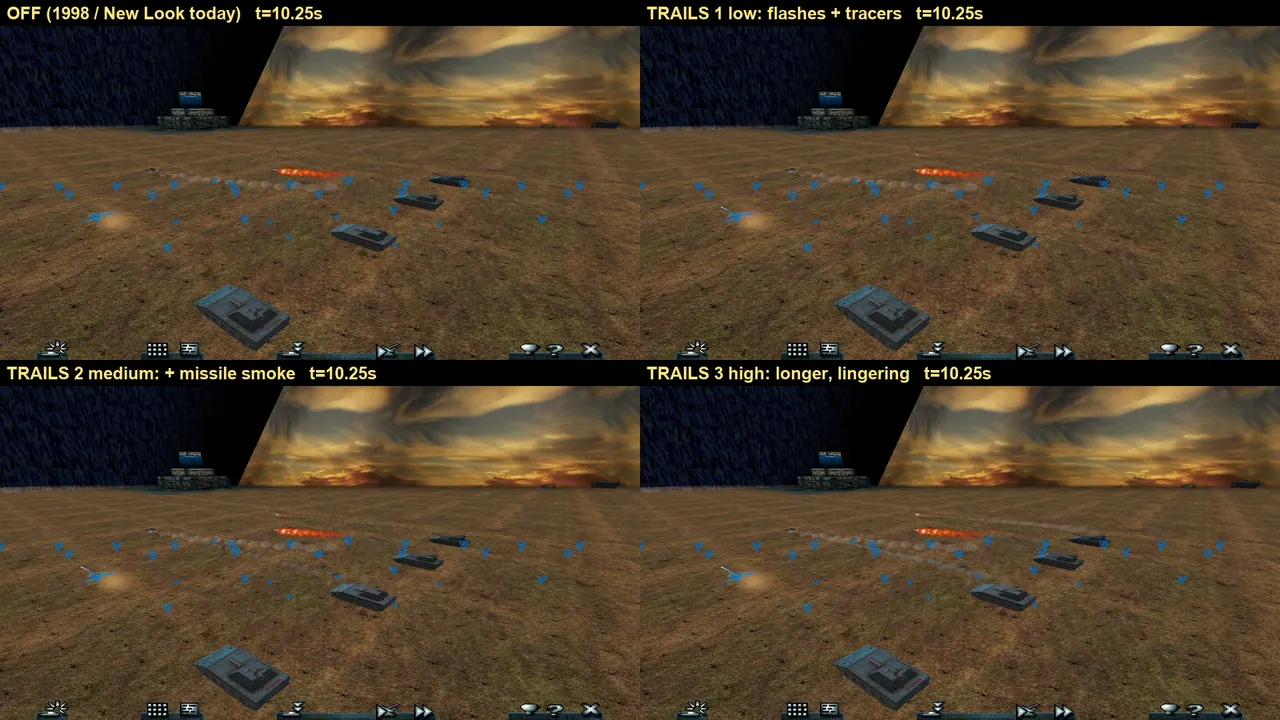 Smoke trails that follow the missile's real path.