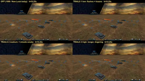 Smoke trails that follow the missile's real path.
