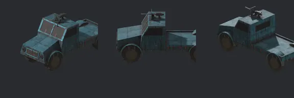 Top row: the 1998 Budjonow. Bottom row: our rebuild, same ten angles. The only wheeled Resistance vehicle.