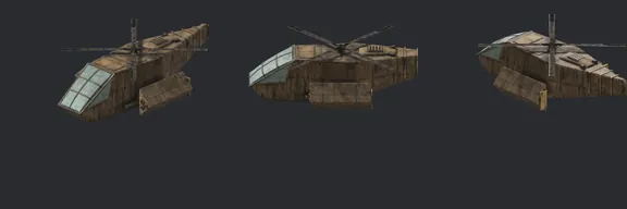 Top row: the 1998 Ghargoil. Bottom row: our rebuild, same ten angles. Glass dome and lighter tan, per the faction pilot fixes.