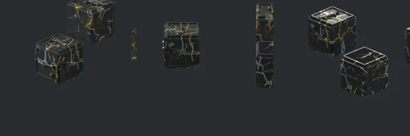 Top row: the 1998 AMB52. Bottom row: our rebuild, same ten angles. Three-cube cluster, cyan arcs kept.