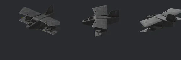 Top row: the 1998 Mnosjetz. Bottom row: our rebuild, same ten angles. Sawtooth wings.