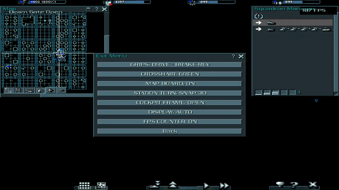 Settings, controls and an FPS meter from any mission state.