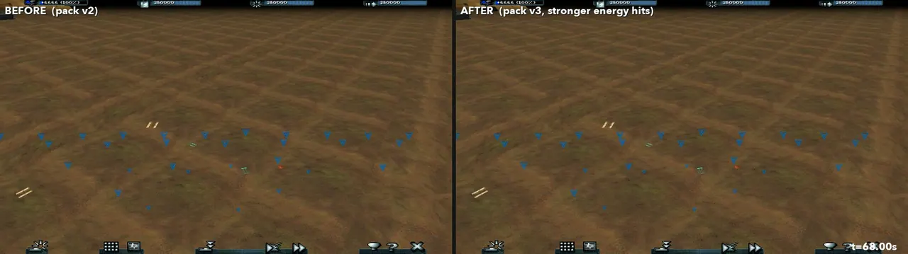 Explosions and energy hits, before vs after