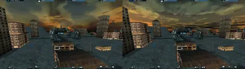 Camera pans across four levels, original left, new right.